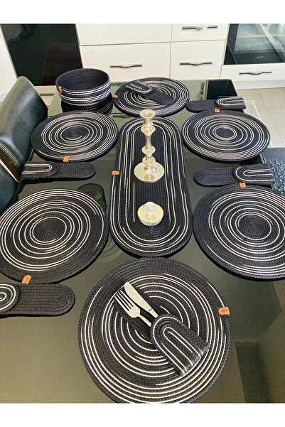 Rengarenkelemekleri Supla Set with Black Silver Marbled Cutlery Case