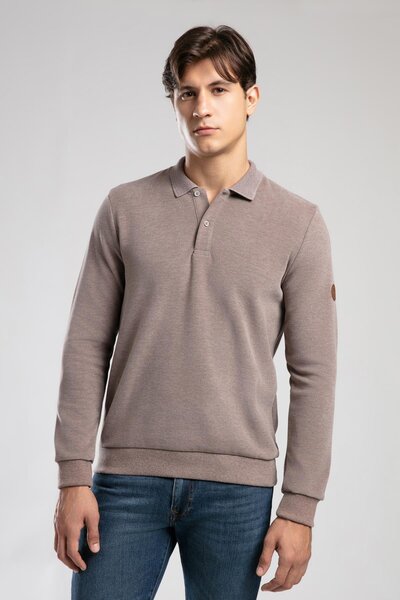 Lee Cooper Newblend Men's Polo Neck Sweatshirt Beige