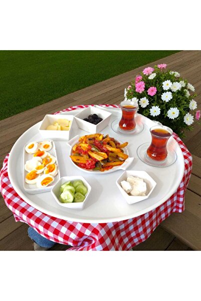 EceAksesuar Metal Tepsi Kahvaltı Çay Kahve Sunum Tepsisi 50 Cm Yuvarlak
