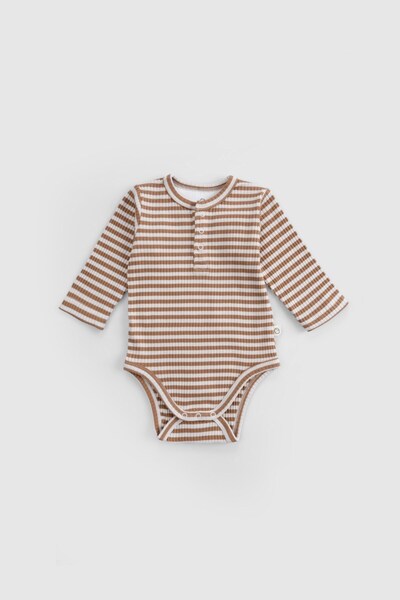 Little Gusto Modal Baby Body Long Sleeve Brown Bodysuit with Adjustable Snaps