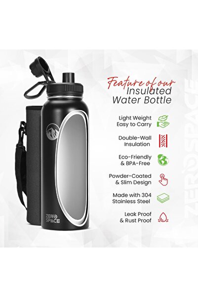 Generic ZeroSpace Stainless Steel Water Bottle 1200ml Insulated, BPA-Free (Black)