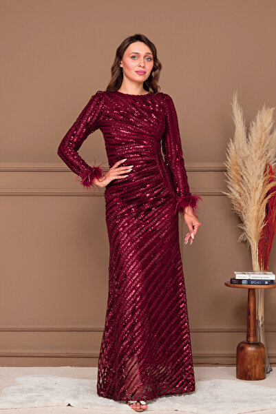 BEYBOS Βραδινό φόρεμα με παγιέτες από ύφασμα με παγιέτες - ΜΠΟΡΝΤΟ