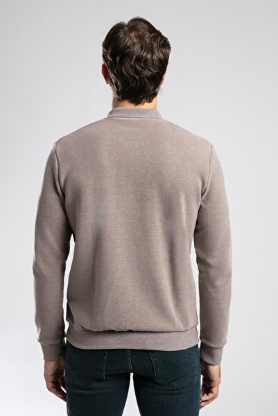 Lee Cooper Newblend men's polo collar sweatshirt dark beige