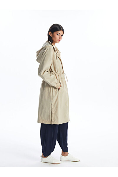 LC Waikiki Beige Women's Hooded Plain Raincoat
