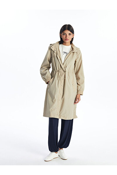 LC Waikiki Beige Women's Hooded Plain Raincoat
