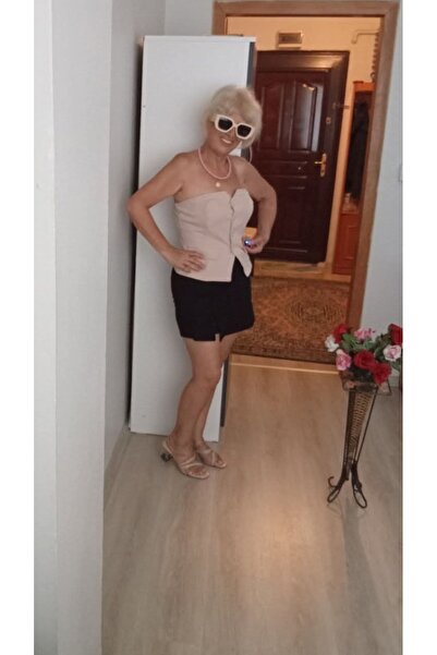 Butik krem önden düğmeli bluz