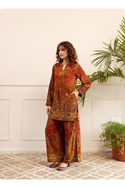 HashtagBe Olive & Pink Ethnic Printed Kurta Set