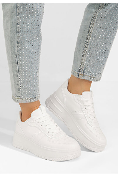 B T Shoes Bílé dámské tenisky na platformě Yolando