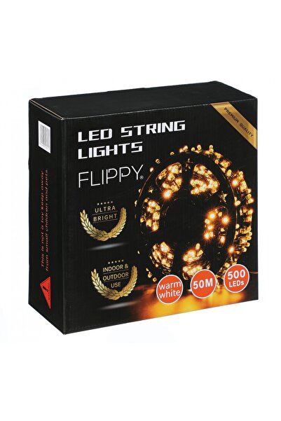 Flippy Christmas Linear Light Installation with Transformer, 50m, Warm White, 500 LEDs, Black Wire, 8 Light