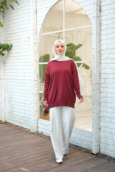 LOCCO Kadın Bilek Gold Aksesuar Detay Tunik Bordo