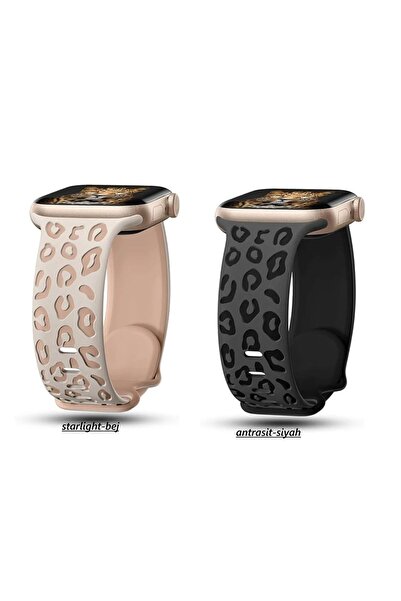 Alstrap Apple Watch 11-10 46mm 7 8 9 45mm Se 6 5 4 44mm Uyumlu Leopar Desenli...