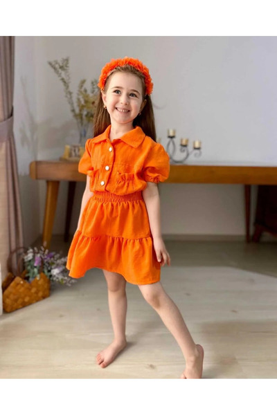 kidstalya Shirt and Skirt Set-Orange