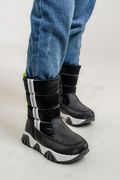 mnpc Erkek Çocuk Siyah Suni Deri Suya Dayanıklı Kürklü Günlük Bot