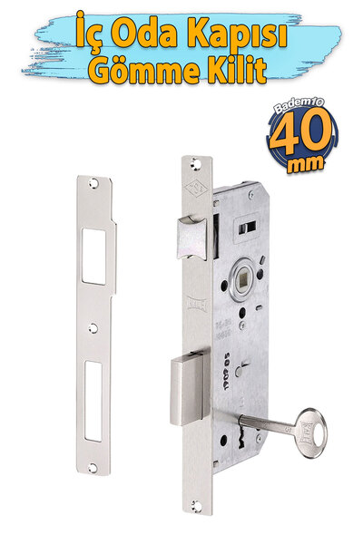 Badem10 Oda İç Kapı Kilidi Köşeli 40 mm 1 Anahtarlı Dayanıklı Metal Gövde Ahş...