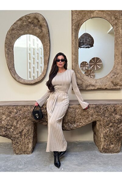 Cistern İstanbul Kadın Bağlama Detaylı Uzun Triko Elbise