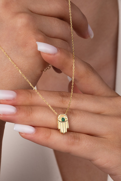 jingle bells Fatma'nın Eli Kolye Yeşil Zirkon Taşlı 925 Ayar Gümüş