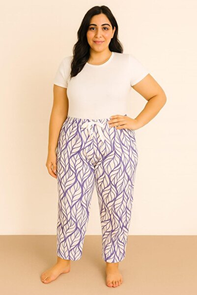 Pemilo ليلا سروال ميلان نسائي مقاس كبير منقوش