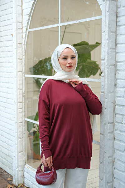 LOCCO Kadın Bilek Gold Aksesuar Detay Tunik Bordo