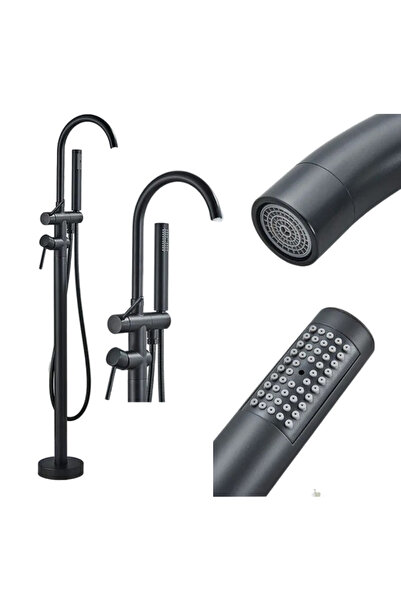 BisDesign ® Ανεξάρτητη βρύση μπάνιου, μπανιέρα, επιδαπέδια, ελεύθερη, στρογγυλή, μαύρη, 117 cm