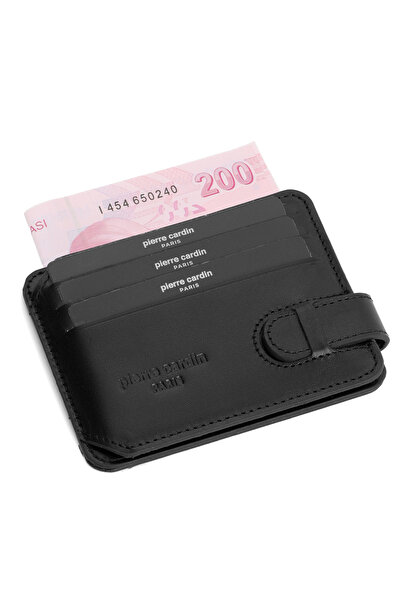 Pierre Cardin Black Analine Unisex Leather Card Holder 0777A2C