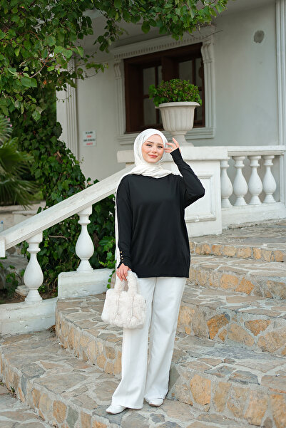 LOCCO Women's Ankle Gold Accessory Detail Tunic Black