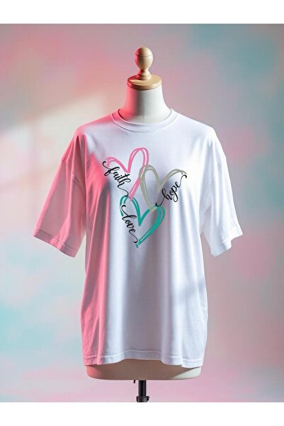 Vordevia Tricou alb supradimensionat cu imprimeu inimă