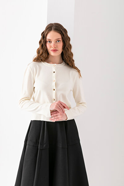 VEGA MODA Cardigan tricotat basic cu nasturi – Model elegant pentru femei cu mâneci lungi și gât rotund |   Utilizare zilnică și la birou