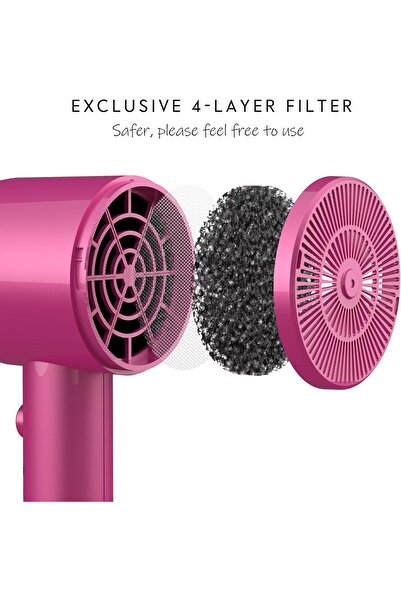 Aina Hair Dryer with Diffuser, Ionic Technology, Ceramic Coating, Cold Shot, 1800W (Red)