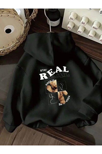 FUFLUNS سويت شيرت بقلنسوة كبير الحجم مطبوع عليه دب حقيقي للجنسين للنساء/الرجال