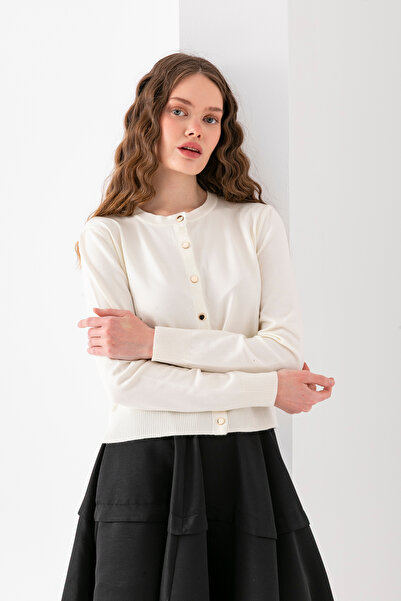 VEGA MODA Cardigan tricotat basic cu nasturi – Model elegant pentru femei cu mâneci lungi și gât rotund |   Utilizare zilnică și la birou