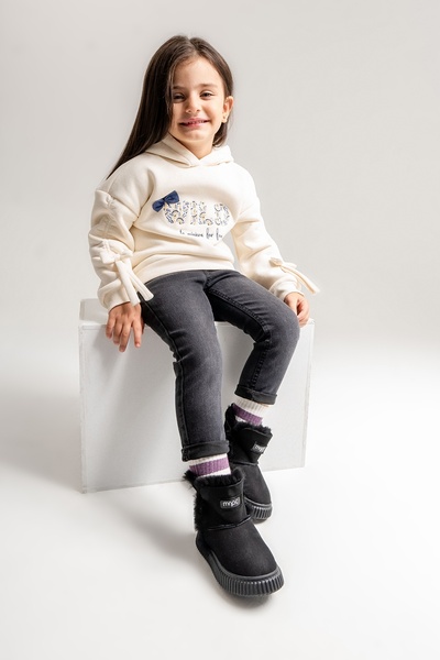 mnpc Kız Çocuk Siyah Hakiki Deri Hakiki Kürklü Suya Dayanıklı Bot