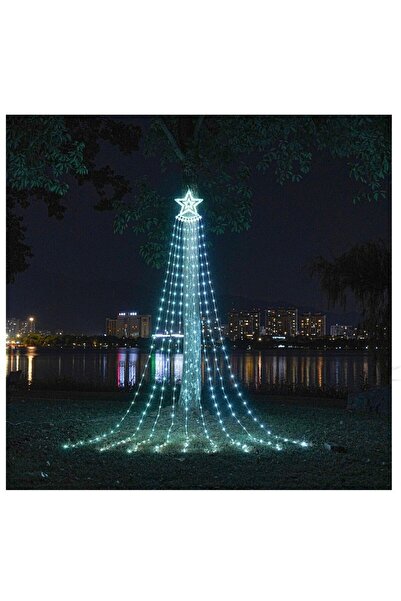 Nomarks Curtain-style Christmas Tree Lights with Star, 350 LEDs, Solar, Outdoor, Cool White - Tree Dazzler