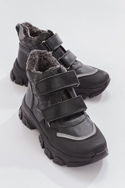 mnpc Erkek Çocuk Siyah Hakiki Deri Suya Dayanıklı Günlük Bot