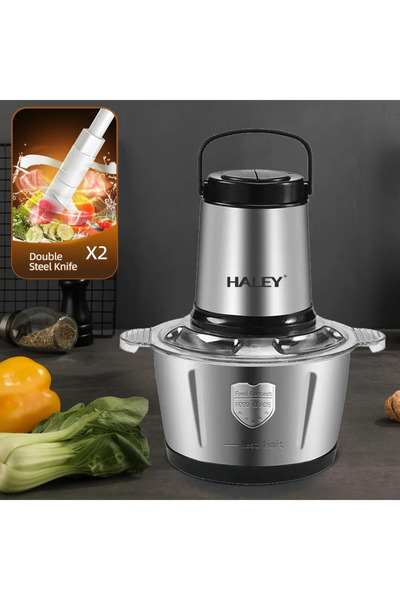 HALEY Tocător de alimente HY-1225 – putere de 500 W și bol din oțel inoxidabil de 2 L pentru o tocare rapidă și eficientă