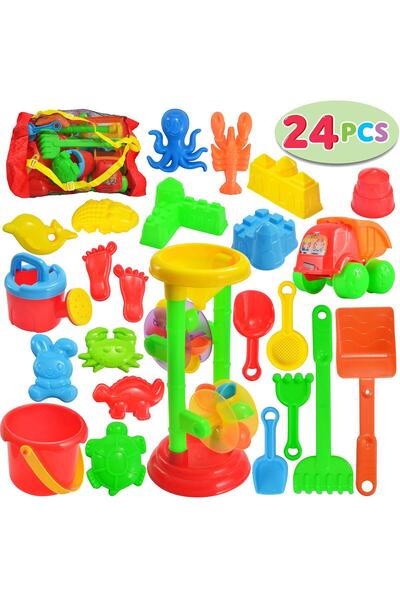JOYIN مجموعة ألعاب رمل الشاطئ المكونة من 24 قطعة تتضمن عجلة مياه رملية، ومركب...