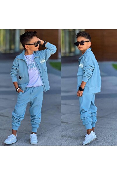 RAPAPA Boy's 3-Piece Tracksuit Set with Zippered Jacket - Blue 60275