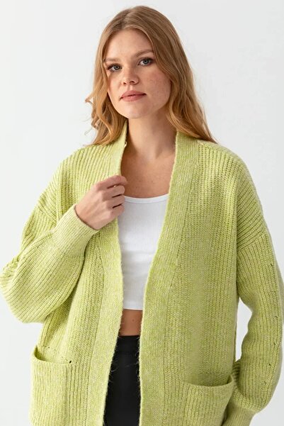 Noi Belis Basic Oversize Soft Textured Knitwear Cardigan with Pockets Aw25Hi0013