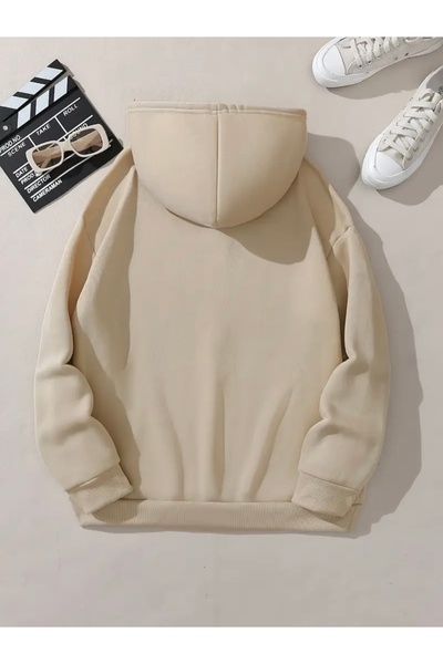 FUFLUNS Give Smile Printed Oversized Unisex Hooded Sweatshirt