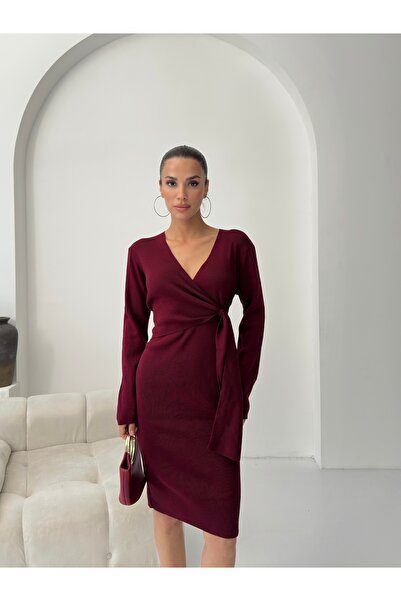 ABOUT US KUŞAK DETAYLI V YAKA REGULAR TRİKO ELBİSE #10312