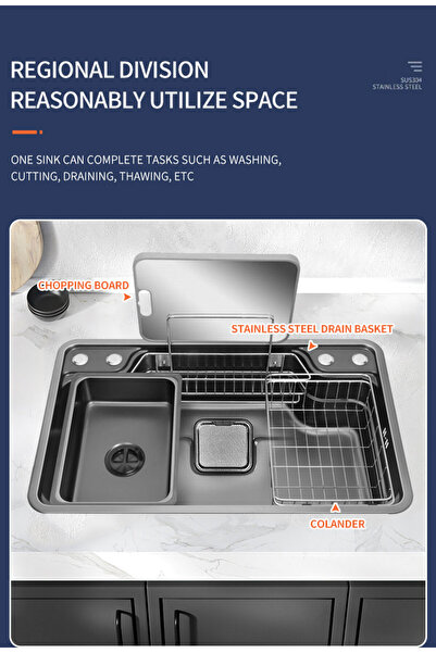 Trendy's SUS304 Stainless Steel Kitchen Sink, 78x48 cm, with Accessories, Dra...