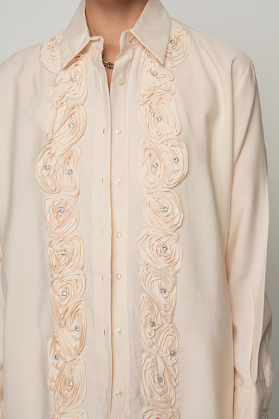 Orfeo Negro Kadın Gül Ve Taş Şerit İşlemeli Düz Gömlek