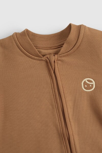 Little Gusto Organic Cotton Brown Zippered Baby Romper with Fluffy Inside