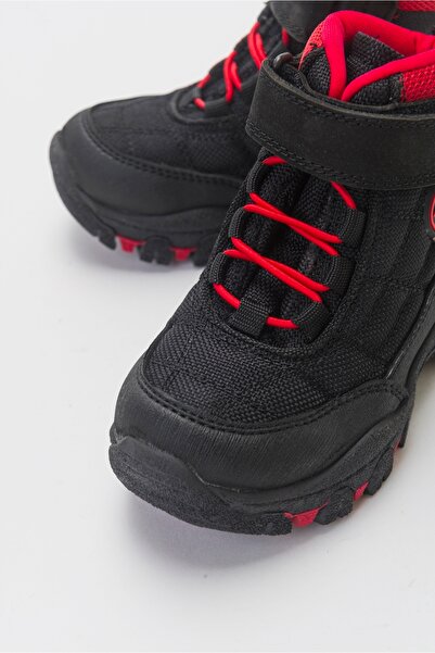 mnpc Erkek Çocuk Siyah-Kırmızı Suya Dayanıklı Microfiber Trekking Bot