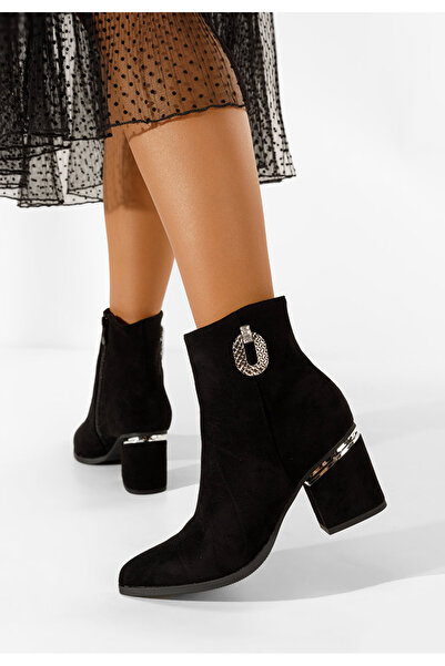 B T Shoes Μποτάκια γυναικεια με τακούνι Hoja Μαύρα