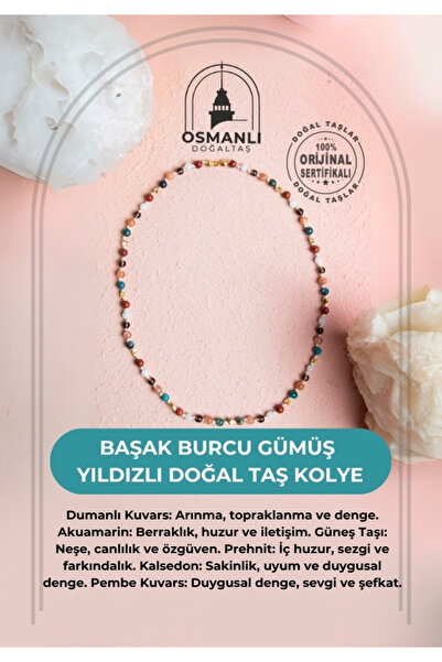 OSMANLI DOĞAL TAŞ Certified Virgo Silver Star Natural Stone Necklace