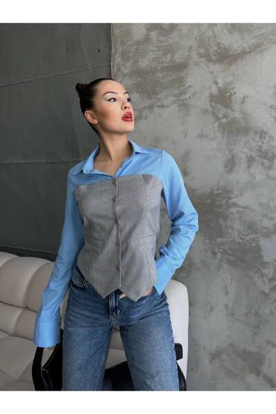 Genel Markalar mavi-gri ikili görünüm gömlek