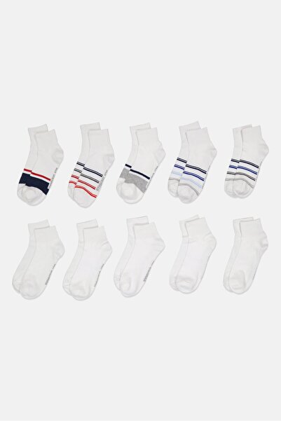 Ben Sherman Men 10 Pair Brand Logo Quarter Cut Socks, Multicolor