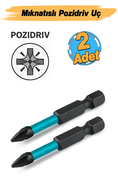 Badem10 Pozidriv Uç (2 Adet) Mıknatıslı Bits Pz2 50 mm Vida Sökme 5 Cm Yıldız...