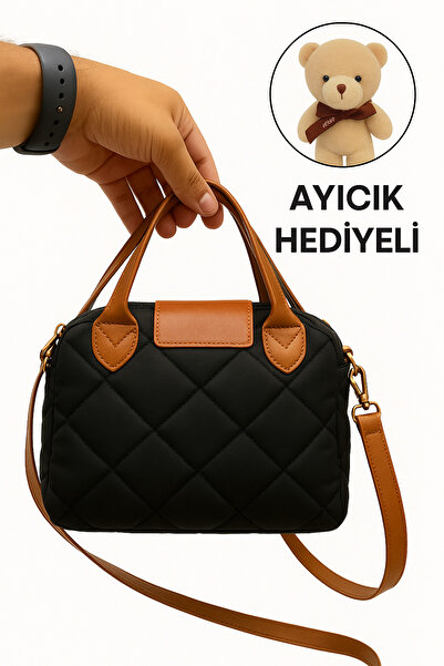 ateş3434 Women's Small Size Hand and Shoulder Bag with Faux Leather Handle (with Teddy Bear Gift)