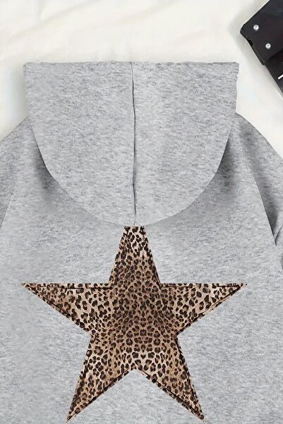 Oksit Leopar Stars Sırt Yıldız Baskılı İçi Pamuklu Unisex Sweatshirt